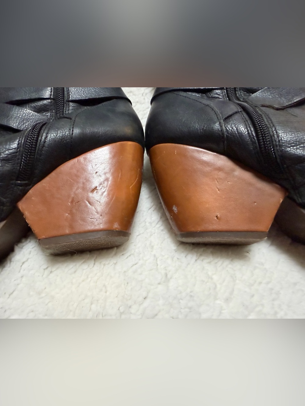Kork Ease Tall Black Leather Wooden Heels Stretch Gusset Boots Sz 9 EU 40.5 Kork - Picture 5 of 11